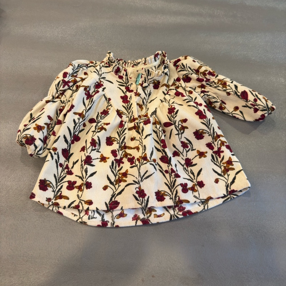 Mini P Floral  Kids Top - Cream and Red. Size 9 months
